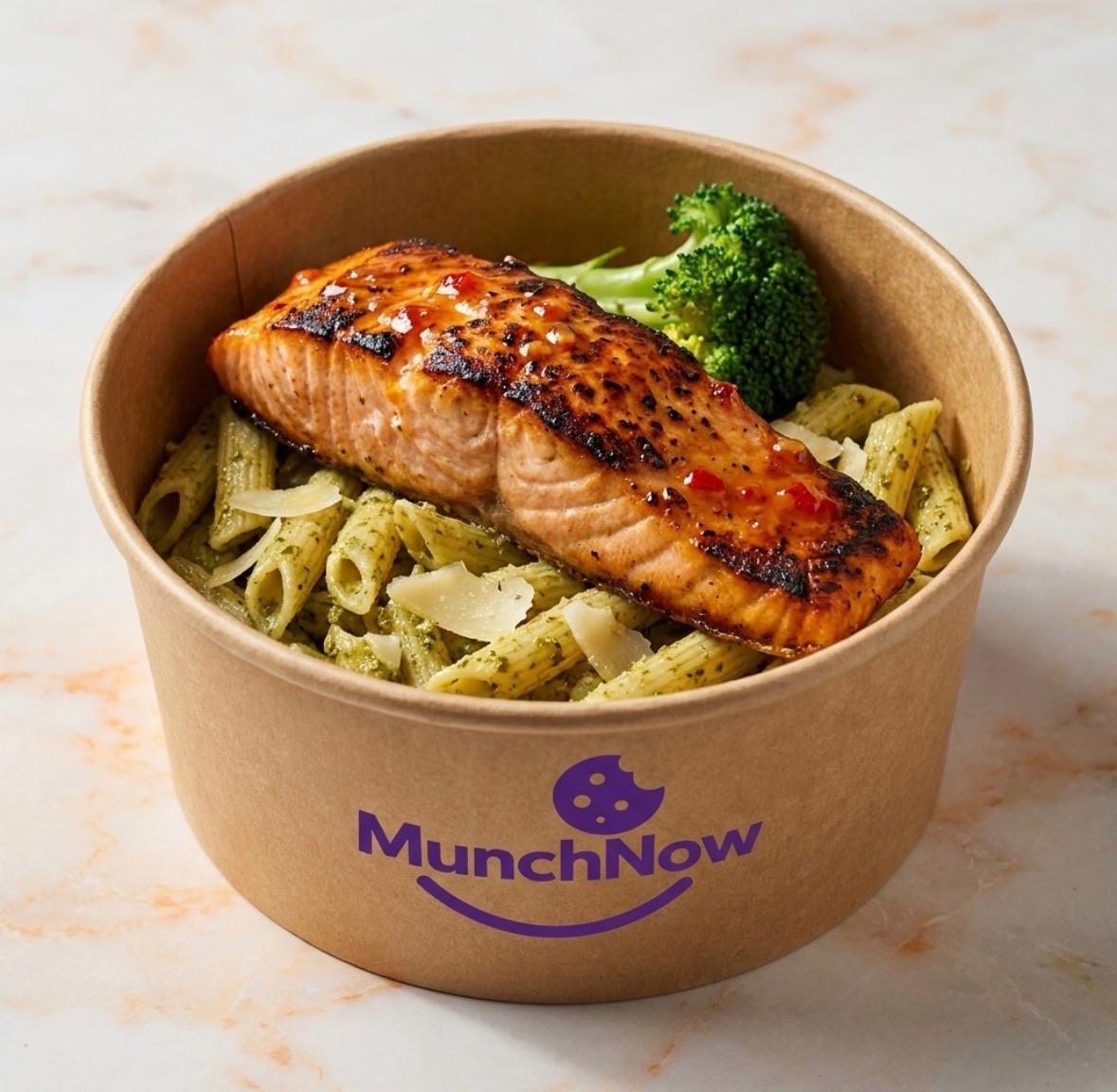 Sweet Chilli Salmon with Pesto Penne